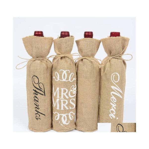 Cadeau Wrap 3 Styles M. Mme Bouteille de vin Er Jute Cadeaux Sac Rustique Décoration de mariage Anniversaire Décor Drop Livraison Maison Jardin Dhgap