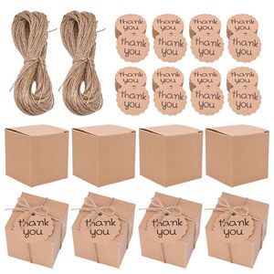 Geschenkwikkeling 30/50/100 stcs Kraft Paper Plain Box met dankjewel Tag eenvoudige geometrisch kussen wit karton snoep snoepverpakking boxesgift