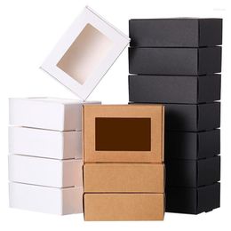 Geschenkwikkeling 30 PCS Mini Kraft Paper Box met raam Present Packaging Treat voor zeepbakkerij Candy (zwart bruin wit)