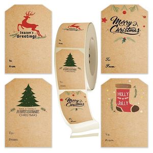 Geschenkomschakeling 300 stks Kraft Stickers Kerstdecoratie Sneeuwvlok Envelop Pakket Zegellabels Kerstmis