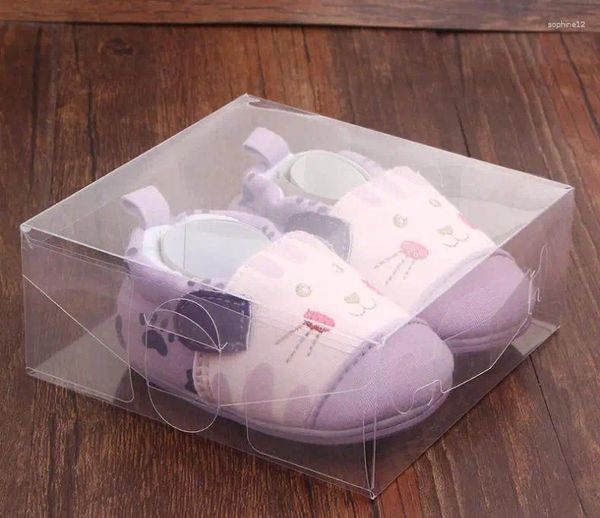 Envoltura de regalo 300pcs / lote transparente de caja de plástico de PVC / pantalla de zapatillas de bebé almacenamiento de decoración de empaquetado transparente 12 5cm SN1235
