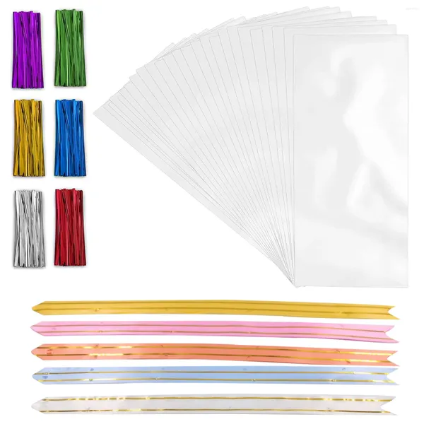 Enveloppe-cadeau 300pcs en plastique en métal lié cellophane Sac Set Party Faven