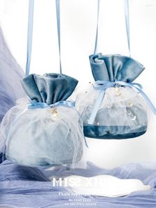 Envoltura de regalo 30 unids Europa Bolsa de boda con mano Caja de dulces azul Baby Shower Favores Cajas Bolsas de embalaje Suministros de fiesta al por mayor