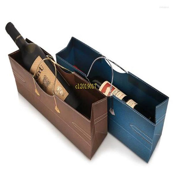 Enveloppe-cadeau 30pcs / lot 35.5 9 12,5 cm une bouteille à vin rouge Paper Emballage Sac de rangement Événement Porce de fête Porceau avec poignée