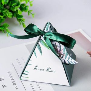 Envoltura de regalos 30pcs/lote Tema verde Cajas de dulces de boda con cintas Favores de fiestas de té Regalos para invitados Cajones de despedida de soltera