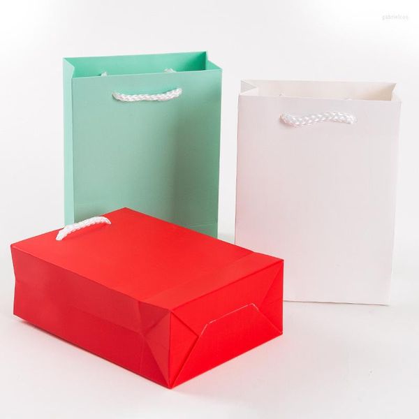 Papel de regalo 30 unids/lote bolsas de papel Kraft grueso sólido cumpleaños boda para regalos con asa 28x20x10cm ventas al por mayor
