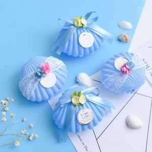 Emballage cadeau 30 pièces en plastique nœud papillon dentelle bleu coquille faveurs de mariage boîtes à bonbons chocolat Bomboniera boîte de fête Souvenir pour les invités