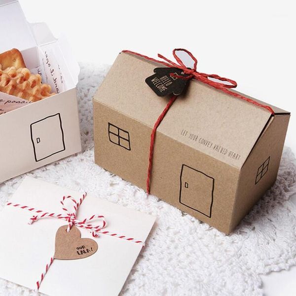 Emballage cadeau 30 pièces petite maison forme bébé douche boîtes à bonbons emballage de cuisson marron/blanc fête de mariage faveur Box1