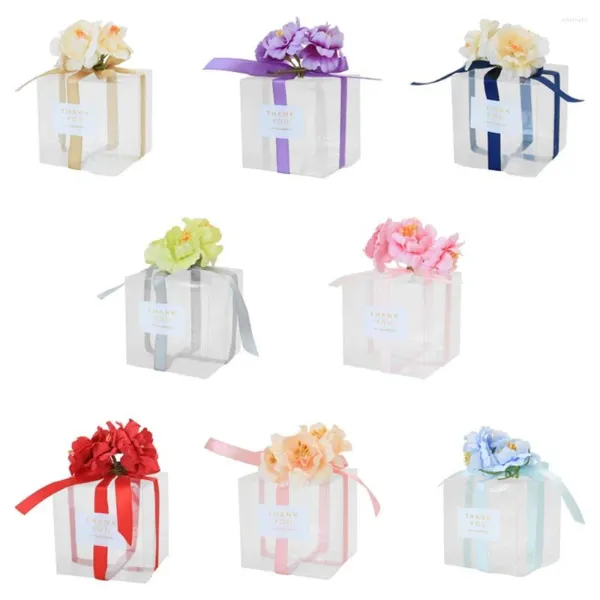 Cadeau cadeau 30pcs transparent en plastique gâteau carré boîte de bonbons jetable emballage de faveur de mariage avec des fournitures de fête d'anniversaire de fleur