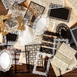 Geschenkwikkeling 30 stcs Vintage Lace Frame Stickers Collage Art Junk Journal Planner Aesthetisch huisdier achtergrond scrapbooking materiaal