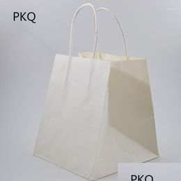 Cadeau cadeau 30pcs sac en papier kraft blanc / brun petits sacs avec poignées cuisson biscuit / pain emballage à emporter 15x15x17cm1 livraison directe H Dhztu