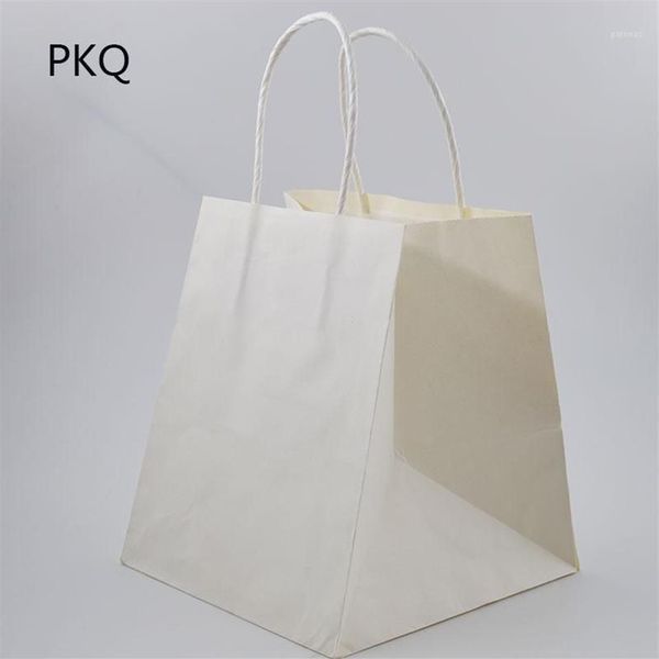 Cadeau cadeau 30pcs blanc brun kraft sac de papier petits sacs avec poignées cuisson biscuit pain emballage à emporter 15x15x17cm1266e
