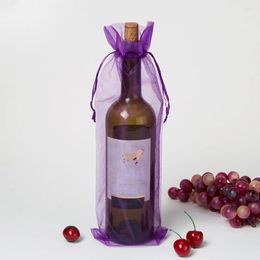 Geschenkwikkeling 30 stcs witte organza wijntassen pure mesh pouches flesjes covers jurken trekkoord voor kerst