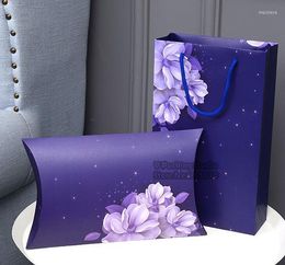 Geschenkwikkeling 31,5x19.5x5.5 cm blauwe kussenvormige kussenboxen en tassen. Silk sjaalverpakkingsdoos ondergoed t-shirt papier 50 stks/lot