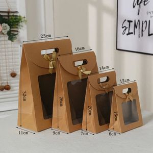 Emballage cadeau 32262016cm Kraft papier portable sac cadeau PVC transparent fenêtre sacs d'emballage pour petite entreprise anniversaire cadeau de Noël emballage 231204