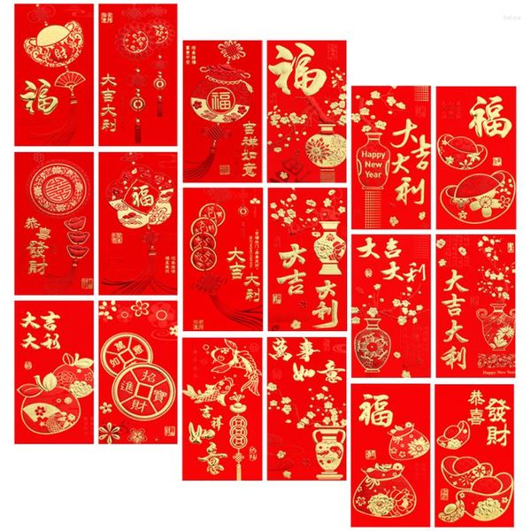 Envoltura de regalo 36 PCS China Red Suerte Bolsa de dinero Festival Sobre Cartera de dibujos animados Sobres chinos Año 2023 Papel Hongbao