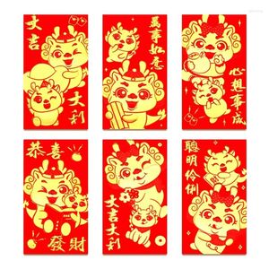 Enveloppe-cadeau 36pcs enveloppes rouges chinoises 2024 Année 6 Designs for Money Dragon R 6.5x3.5 poudch durable