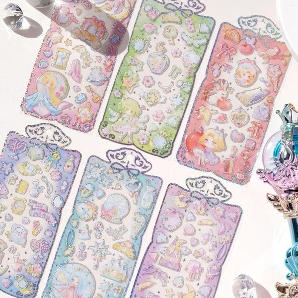 Papel de regalo 3D linda princesa pegatinas rosas teléfono diario planificador Deco cristal transparente pegatina para álbum de recortes diario basura suministros para manualidades DIY