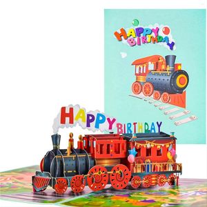 Enveloppe-cadeau 3D Train Post Cartes de joyeux anniversaire carte 7,9x5,9 pouce 1pc