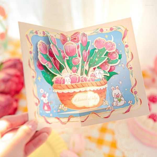 Emballage cadeau 3D Up carte de bénédiction avec enveloppe série de fleurs cartes postales merci cartes de voeux joyeux anniversaire fête des mères