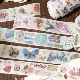 Geschenkomschakeling 3m Vintage planten Mushroom vlinder washi papieren stickers bloemen voor kunstcollage diy plakboekbenodigdheden