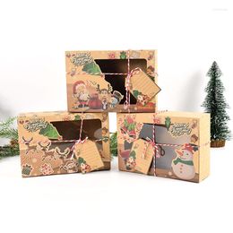 Enveloppe cadeau 3pcs Christmas Kraft Paper Box Transparent Window Cookie Boxes Boîtes de bonbons bricolage Packaging avec carte de voeux étiquette