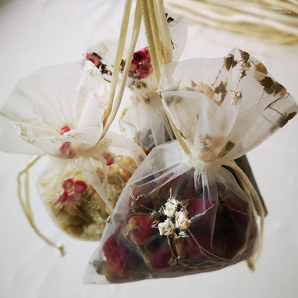 Enveloppe cadeau 3pcs broderie transparente organza sac de rangement bijoux emballage de fleurs sèches organisateur de bonbons 10 14cm