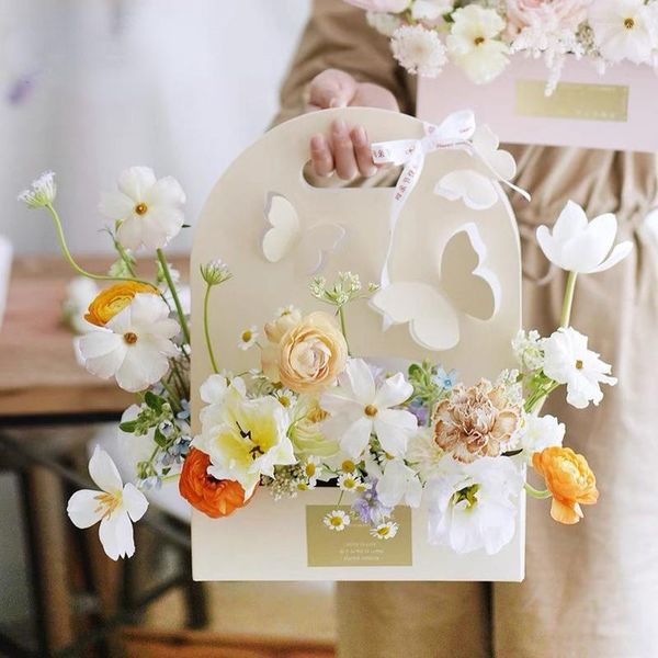 Envoltura de regalo 3 unids Floristería Bouquet Bolsa de embalaje Kraft Craft Papel Tote para floristería Boda Cumpleaños Día de la Madre S