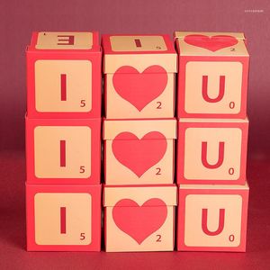 Geschenkomschakeling 3 stks Kraft Paper Surprise Box Square Boxes voor Valentijnsdag DIY Birthday Packaging Festival Party Supplies