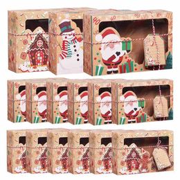 Cadeau cadeau 3pcs Joyeux Noël Kraft Papier Boîte De Bonbons Cookie Boîte Cadeau Emballage Sac Décor Pour La Fête À La Maison Faveur Année Noël Noel Navidad 231025