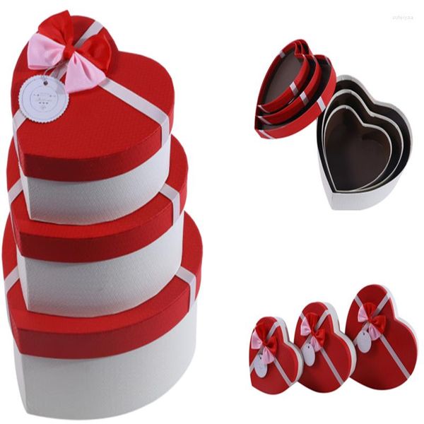 Emballage cadeau 3pcs boîte de cadeaux en forme de coeur rouge avec des arcs Saint Valentin présente des boîtes d'emballage anniversaire surprise décorations de mariage