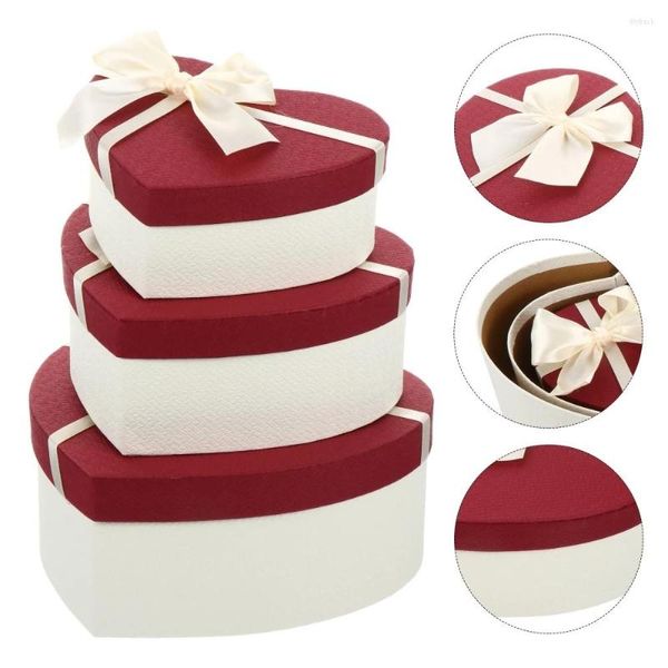 Papel de regalo 3 unids/set caja en forma de corazón caja de cinta con lazo exquisitas cajas de regalo de papel para decoración de embalaje de Festival de boda