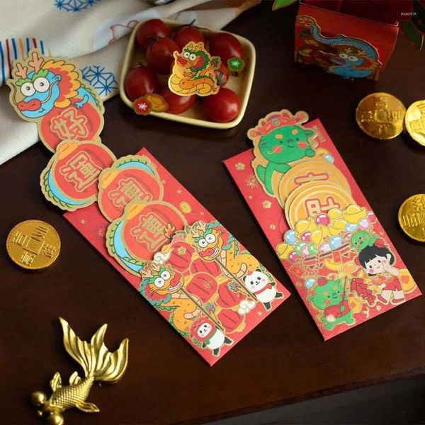 Envoltura de regalo 3pcs/set de dinero de la suerte bolsita dragón dragón rojo envoltura tarjeta de bricolaje decoraciones de año decoraciones