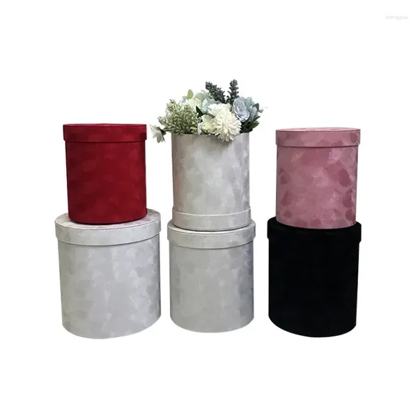 Cadeau cadeau 3pcs / set boîte de velours de forme ronde fleuriste porte-fleurs seau boîtes d'emballage saint-valentin fête de mariage approvisionnement