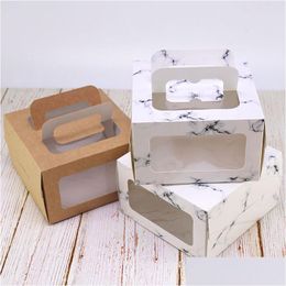 Geschenkwikkeling 4 inch cakebox met raamgreep kraft papier kaas kinderen verjaardag bruiloft huis feestje voorraad lx1668 drop levering tuin dh1k9