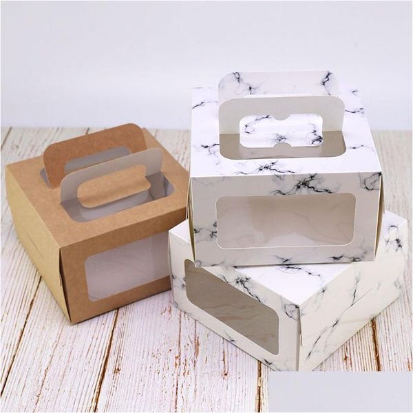 Cadeau cadeau 4 pouces boîte à gâteaux avec poignée de fenêtre kraft papier fromage enfants anniversaire mariage maison fête fourniture lx1668 drop livraison jardin DH1K9