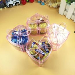 Envoltura de regalo 4 PCS / Set Precioso Forma de corazón Bowknot Caja de caramelo de plástico transparente para cumpleaños Suministros de decoración de fiesta de boda 274x