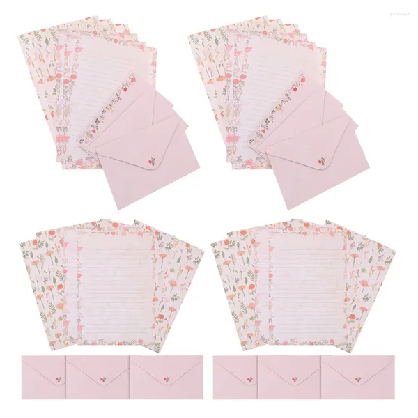 Enveloppe-cadeau 4 ensembles de lettres d'écriture enveloppes en papier ensemble Kit d'impression florale Enveloppe