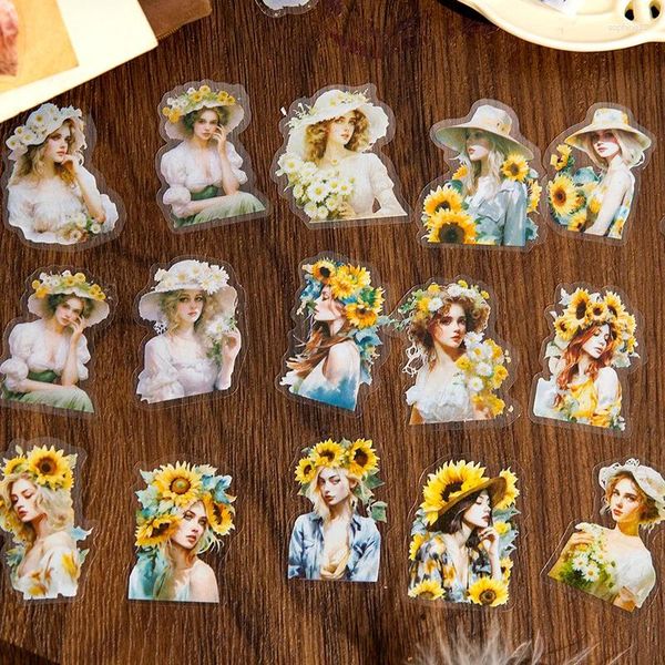 Envoltura de regalo 40 PCS/PAKC Vintage INS Euroamerican Girl Stickers Planner Estétiles Establecidas decorativas Stick Etiquetas Diario Material de álbum