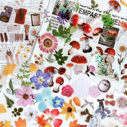 Papier Cadeau 40 Feuilles PET Autocollant Plante Fleurs Transparentes Feuilles Champignon Creative Papier Matériaux DIY Collage Journal Autocollants Décoratifs