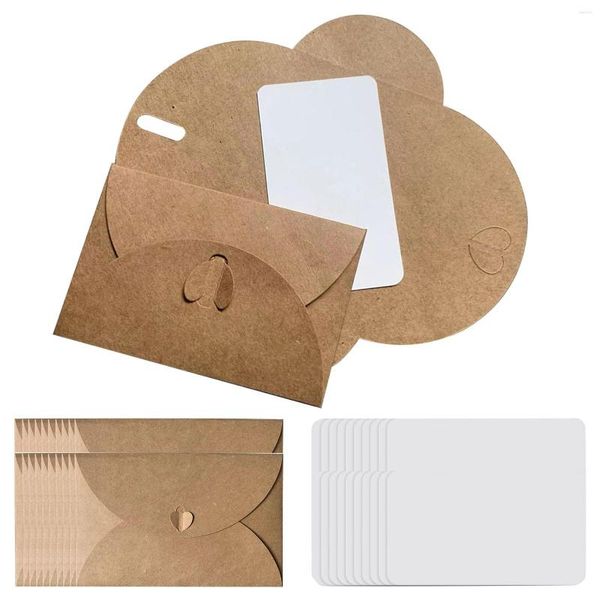 Emballage cadeau 40pcs Enveloppe de fermeture de coeur d'anniversaire avec 40 cartes Note de remerciement Papier brun DIY Bouton d'amour Invitation de fête de mariage