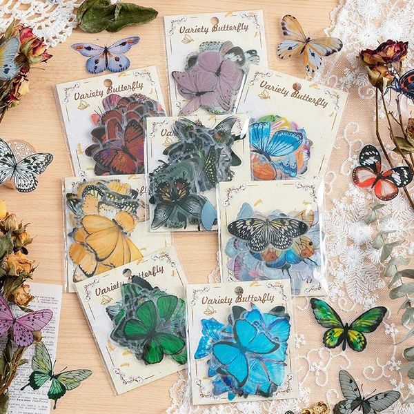 Cadeau cadeau 40pcs Kawaii Butterfly Stickers Pack pour Scrapbooking Décoration DIY Card Making Junk Journal PVC Fond Arts Autocollant
