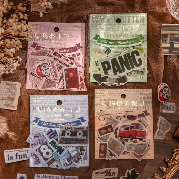 Emballage cadeau 40pcs / lot Vintage Spaper Autocollants Pack Junk Journal Ephemera Old Times Car Esthétique DIY Scrapbooking Fournitures