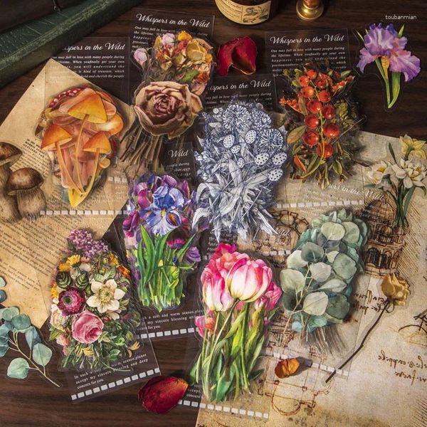 Envoltura de regalo 40 piezas Colección de plantas naturales Flor Hoja Deco PET Pegatinas grandes Etiqueta de álbum de recortes Diario Papelería Diario Planificador