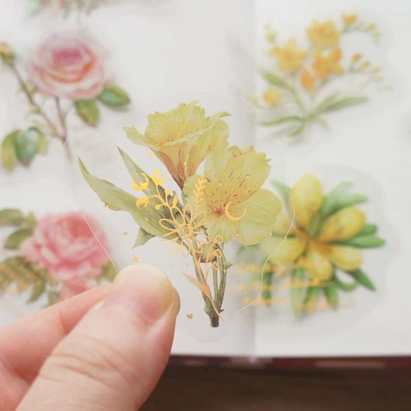 Envoltura de regalo 44 unids Trazo de oro Flor natural y hojas Estilo Etiqueta Scrapbooking DIY Etiqueta de embalaje Etiqueta de decoración