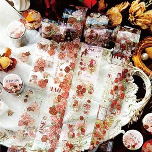 Cadeau cadeau 45mm 3m Vintage Rose Tulip Pet Tape Scrapbooking Art Floral Autocollant DIY Junk Journal Collage Planificateur Matériaux Décorer Fournitures