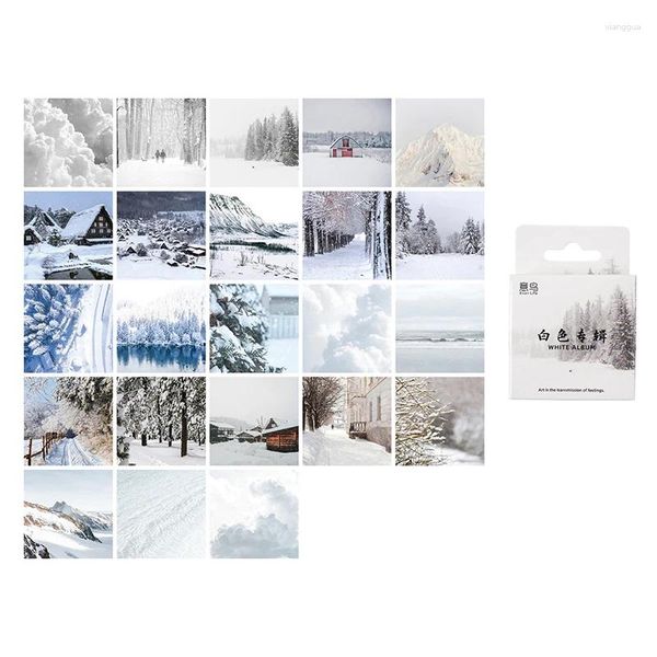 Cadeau cadeau 46 pièces mini boîte autocollants emballés paysage de neige blanche scrapbooking papier décoration de fond rétro
