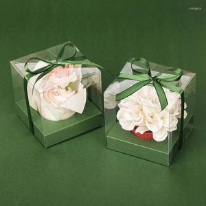 Cadeauverpakking 48-set bosgroen doorzichtig PVC cupcakedozen met greep en lint voor huwelijksfeestartikelen (klassieke serie)