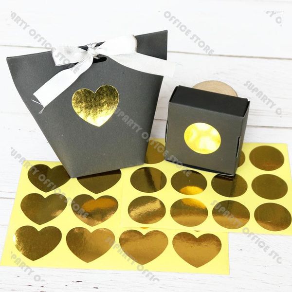 Cadeau cadeau 48pcs autocollant d'or autocollants de coeur autocollants d'enveloppe ronde étiquette de scellage pour sac en papier décorations de carte d'invitation de fête de mariage