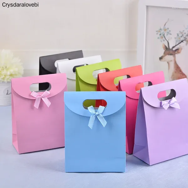 Cadeau cadeau 48pcs / lot couleur unie sac en papier portable fête de mariage faveur bébé douche boîtes de bonbons bricolage boîte créative